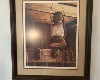 Signed print w old barn lantern 