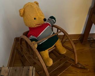 Early Large Winnie the Pooh 
Prim wooden Baby rocker bouncy chair 
