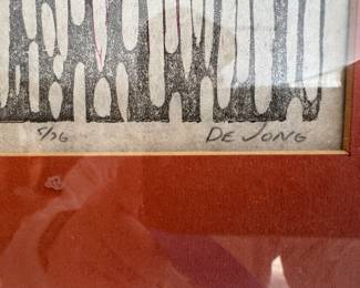 Framed Original Etching on Paper "Reflection" Signed De Jong 5/76 - Edition 3/6 (15"W x 15"H)