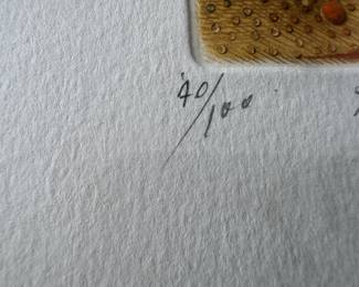 Framed Original Etching "Les Dunes Oranges" Signed Rene Carcan - Edition 40/100 (13"W x 13"H)