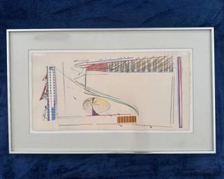 Framed Original Mixed Media Geometric Abstract Collage on Paper Signed David Haberman (17-1/2"H x 29"W)  