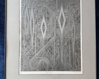 Framed Original Aquatint on Paper "Deplacement" Signed Yasuyuki Kihara '75 - Edition 95/100 (26"W x 31"H) 