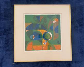 Framed Original Abstract Cubist Etching Signed R. Robarts? - Edition 18/150 (22-1/2"W x 22-1/2"H)