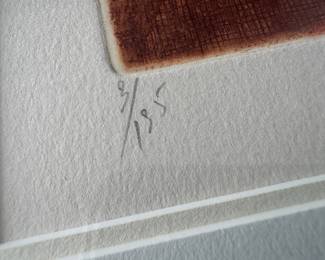 Framed Original Aquatint Etching "Perles de Rosee" Signed Rene Carcan - Edition 3/195 (24"H x 21"W) 