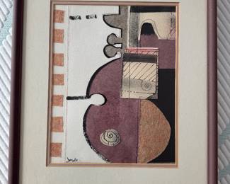 Framed Original Mixed Media on Paper Abstract Signed Joule (17-1/2"W x 21-1/2"H)