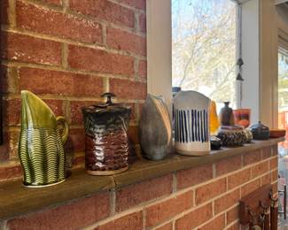 Large Collection of Stoneware, Glass & MCM Signed Pottery & Plates