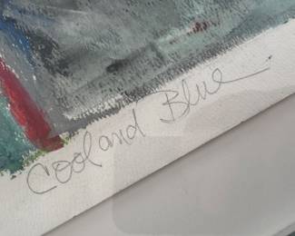 Framed Original Pastel & Watercolor on Paper "Cool and Blue" Abstract Signed (26"W x 34"H)