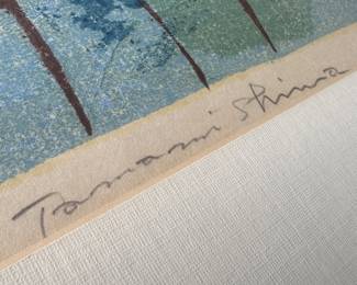 Framed Original Woodblock Print "Flying in the Woods" Signed Tamami Shima - Edition 52/100