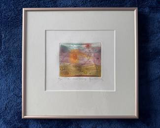 Framed Original Etching "Les Dunes Oranges" Signed Rene Carcan - Edition 40/100 (13"W x 13"H)