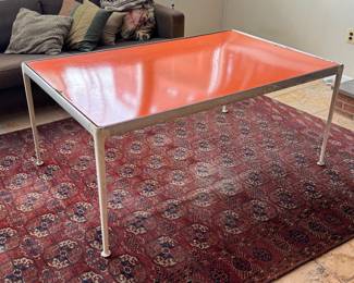 MCM Knoll1966 Outdoor Coffee / Dining Table with Metal Orange Enameled Top & Aluminum Base Designed by Richard Shultz (38"W x 60"L x 26"H)