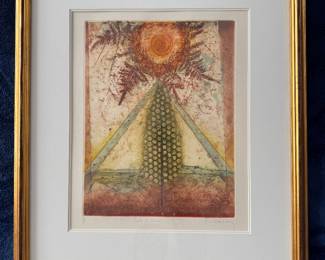 Framed Original Aquatint Etching "Perles de Rosee" Signed Rene Carcan - Edition 3/195 (24"H x 21"W) 