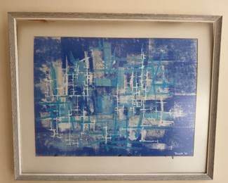 Framed Original Print on Paper Abstract Signed Teller '59