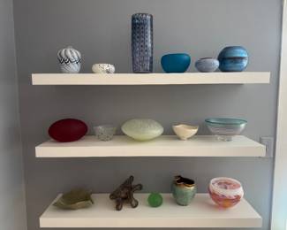 Large Collection of Handmade & Hand-Blown MCM Signed Glass Vases and Bowls