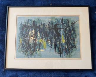 Framed Original Woodblock Print "Flying in the Woods" Signed Tamami Shima - Edition 52/100