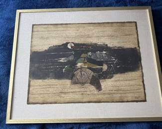 Framed Original Abstract Aquatint Etching on Paper "Ochre Series" Signed Johnny Friedlaender - Edition 12/95 (32-1/2"H x 39-1/2"W)