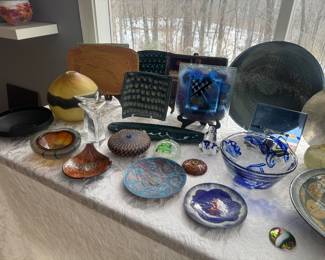 Large Collection of Stoneware, Glass & MCM Signed Pottery & Plates