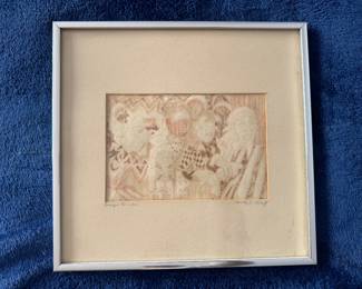 Framed Original Lithograph on Paper "Foreign Facades" Signed Molly J Schiff (12"W x 12"H)