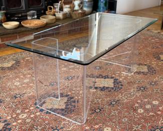 MCM Rectangular Glass Top with "S" Shaped Lucite Base Coffee Table (Top-24"W x 48"L / Base - 16"W x 40"L x 18-1/2" Total H)