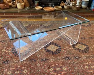 MCM Rectangular Glass Top with "S" Shaped Lucite Base Coffee Table (Top-24"W x 48"L / Base - 16"W x 40"L x 18-1/2" Total H)