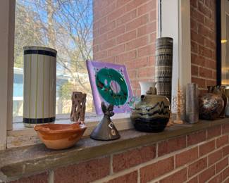 Large Collection of Stoneware, Glass & MCM Signed Pottery & Plates