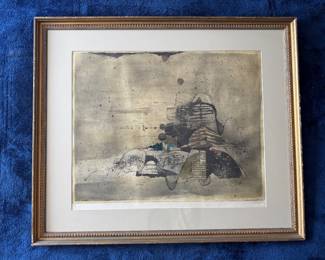 Framed Original Abstract Aquatint Etching on Paper "Collines" Signed Johnny Friedlaender- 1964 - Edition 70/95 (32"W x 27"H) 