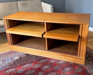 Poul Hundevad Teak Tambour Doors / 2 Indoor Extension Shelved Media Cabinet Designed by Carlo Jensen (54-1/2"W x 20"D x 26-1/2"H)