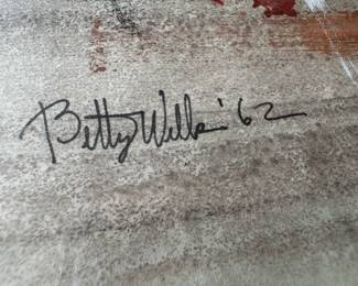 Framed Original Gouache Drawing Over Transfer Print "Ensemble" Signed Betty Wells '62 (11"H x 12"W)