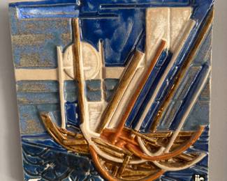 Stig Carlsson JIE Gantofta Stoneware Wall Plaque Road Reliefs (7-1/2"W x 7-1/2"H)