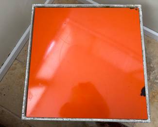 MCM Knoll Side Table with Metal Orange Enameled Top & Aluminum Base Designed by Richard Schultz (28"W x 28"D x 16"H)