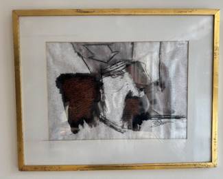 Framed Original Mixed Media on Paper "And the Doors Were Cedar" Signed Irving Gates (13"H x 19"W) 