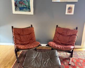 Westnofa Siesta Lounge Chair designed by Ingmar Relling (Original Canvas & Leather Cushioning)  / (25"W x 31"H x 30"D - Pair)