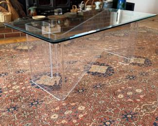 MCM Rectangular Glass Top with "S" Shaped Lucite Base Coffee Table (Top-24"W x 48"L / Base - 16"W x 40"L x 18-1/2" Total H)