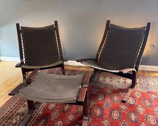 Westnofa Siesta Lounge Chair designed by Ingmar Relling (Original Canvas & Leather Cushioning)  / (25"W x 31"H x 30"D - Pair)