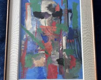 Framed Original Watercolor on Paper Color Abstract Signed Urban 61 ( 23"W x 30"H)