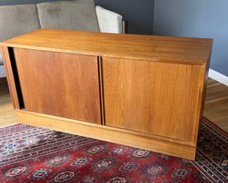 Poul Hundevad Teak Tambour Doors / 2 Indoor Extension Shelved Media Cabinet Designed by Carlo Jensen (54-1/2"W x 20"D x 26-1/2"H)