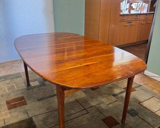 MCM Teak Extension Rounded Rectangular Dining Table with Hidden Leaf Storage (40"W x 28-1/2"H x 67-1/2"L with 2 - 15"L Additional Leaves) 