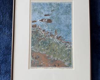Framed Original Abstract Aquatint on Paper "Eastern Shore" Signed Maggie Stewart - Edition 29 (19"H x 14")