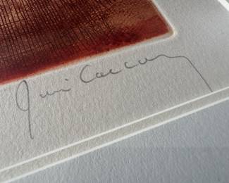 Framed Original Aquatint Etching "Perles de Rosee" Signed Rene Carcan - Edition 3/195 (24"H x 21"W) 