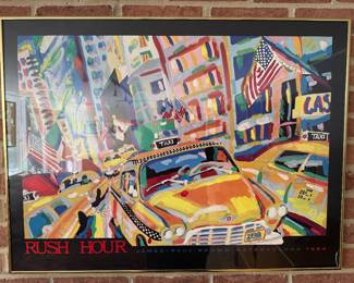 Framed Original "Rush Hour" Gallery Poster by James Paul Brown / 1984 (33"W x 24"H)