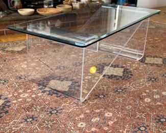 MCM Rectangular Glass Top with "S" Shaped Lucite Base Coffee Table (Top-24"W x 48"L / Base - 16"W x 40"L x 18-1/2" Total H)