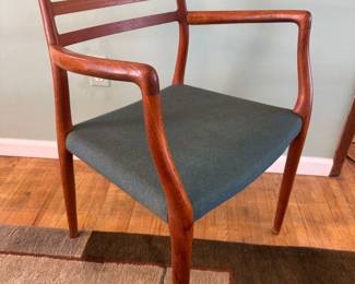 Mobelfabrik Denmark Model 78 "Horned" Teak Dining Chairs with Linen Upholstered Seats Designed by Niels Otto Møller (19-1/2"W x 19-1/2"D x 31-1/2" Back Height) 2 Armchairs / 4 Side Chairs 