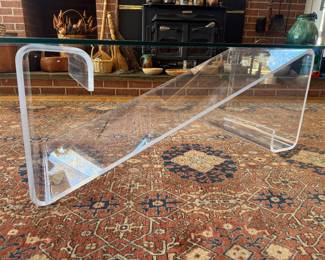 MCM Rectangular Glass Top with "S" Shaped Lucite Base Coffee Table (Top-24"W x 48"L / Base - 16"W x 40"L x 18-1/2" Total H)