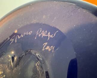 Colbalt Blue Hand Blown Flower Vase Signed 2004