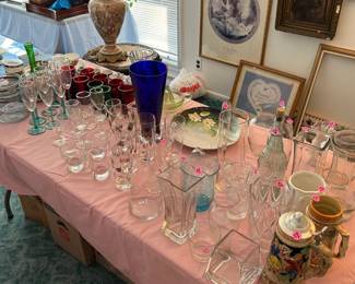 Glassware and artworks on walls