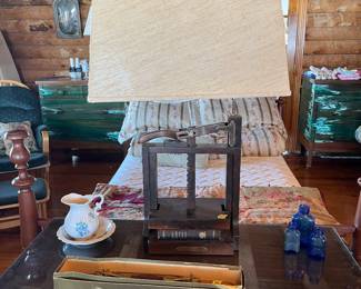 Book press lamp, antique desk