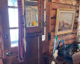 Antique Oak coat rack with mirror/seat