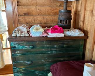 Vintage baby/kids clothes, wagon wheel lamps