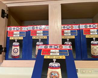A B MILITARY BEER STEINS - 5 BRANCHES OF MILITARY