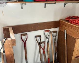 SHOVELS - LAWN TOOLS, CORDS, GAS CANS, SAW