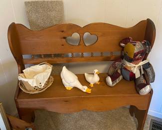 Handmade wood bench and many other wood items for sale / vintage ducks